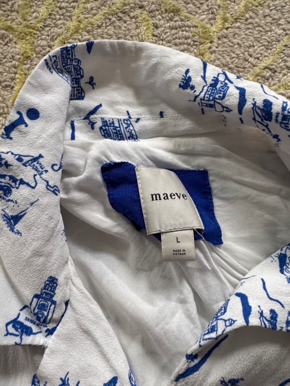 Anthropologie White Mini Wrap Dress with Blue Scenic Motif - Picture 6 of 9